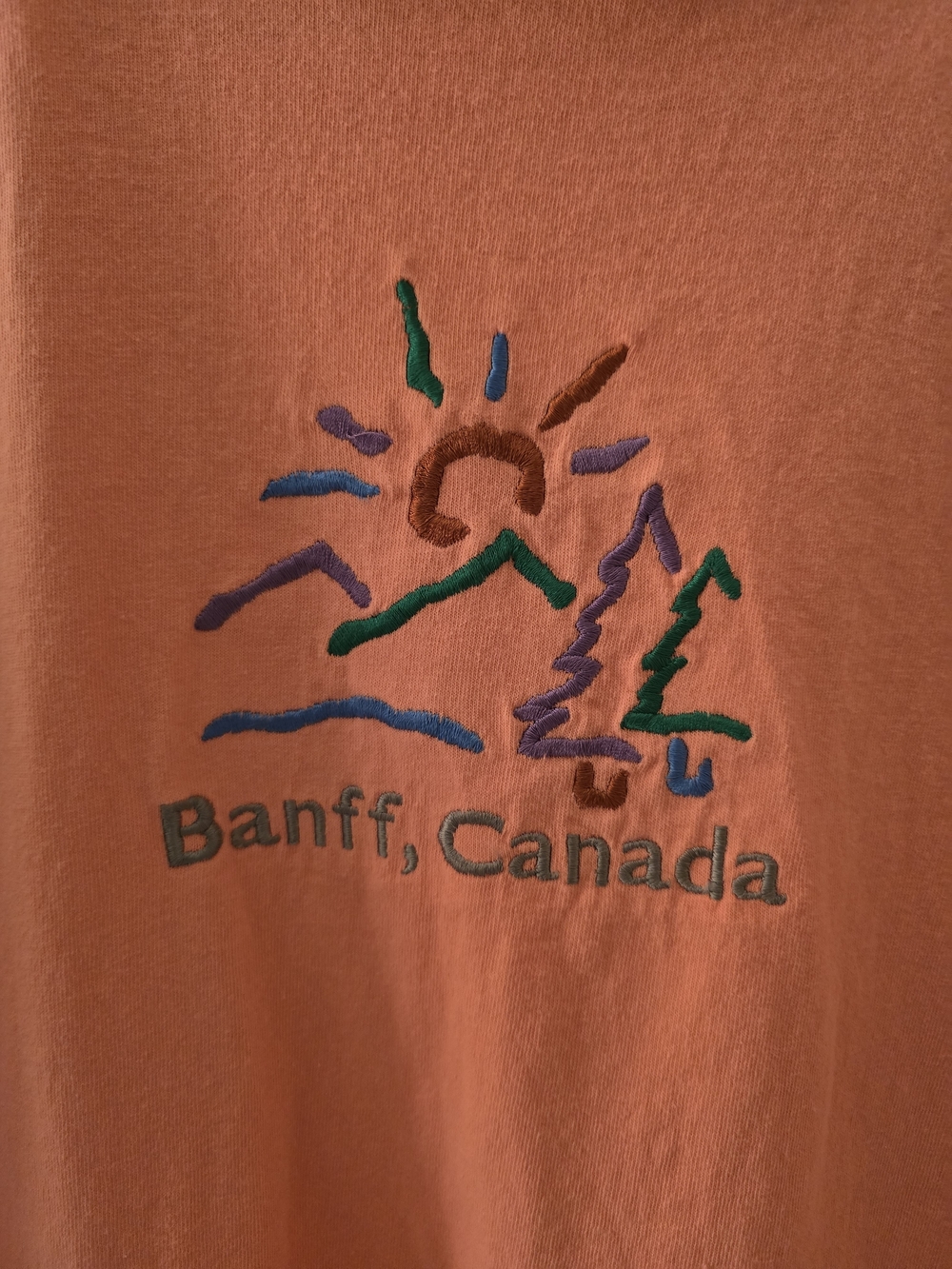 90's Vintage The Shirt Company Coral Short Sleeve Embroidered Banff, Canada Tee - Picture 2 of 6